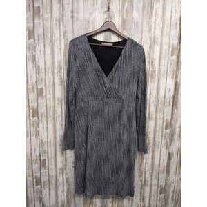 Athleta Black & White V-Neck Faux Wrap Long Sleeve Dress Modal Size Medium